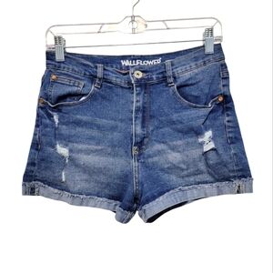 Wallflower Curvy Super High Rise Juniors Blue Denim Shorts Size 7